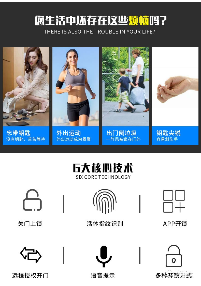 思瑪特智能鎖 半導體指紋家用防盜門智能鎖