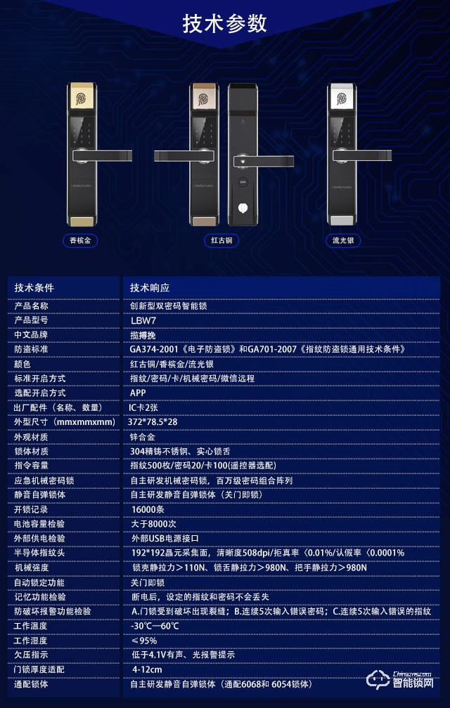 攬搏挽智能鎖 LBW7雙密碼智能鎖