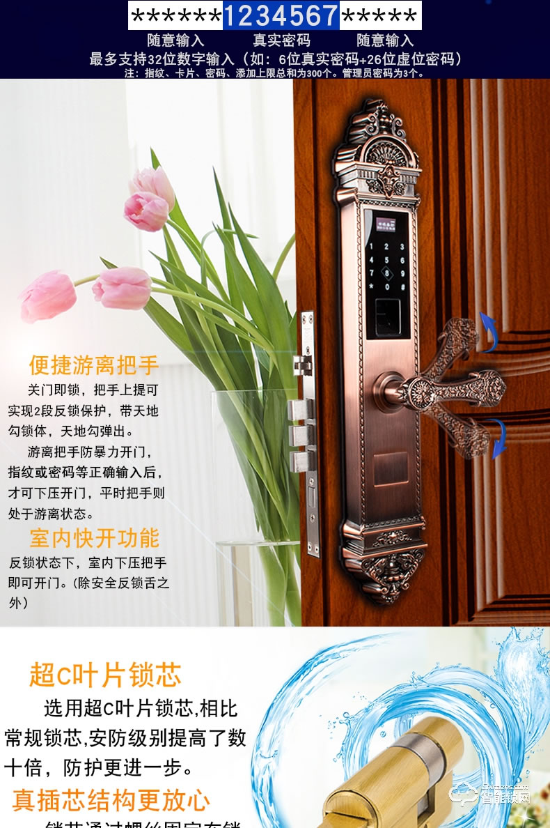 世連泰好純銅智能鎖 SL598木門電子鎖家用大門防盜鎖