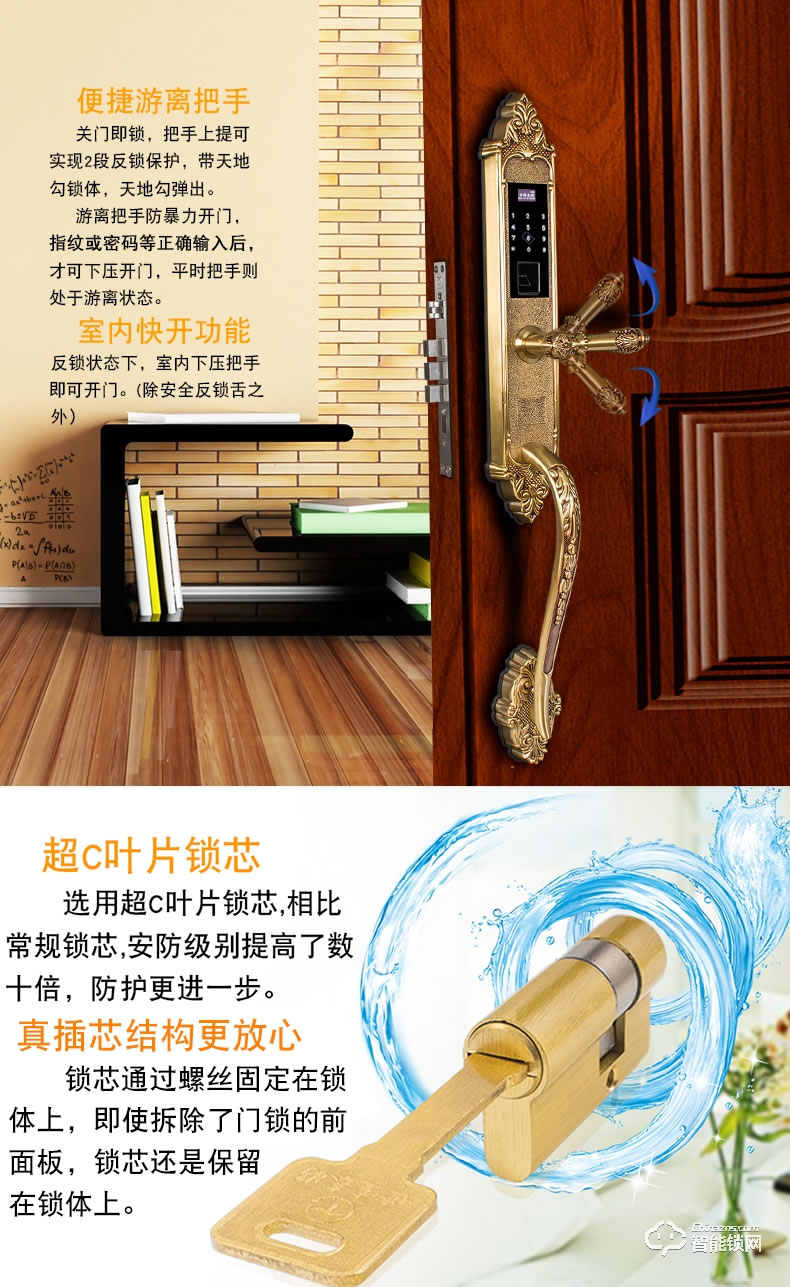 世連泰好純銅智能鎖 SL6828-1密碼鎖木門電子鎖