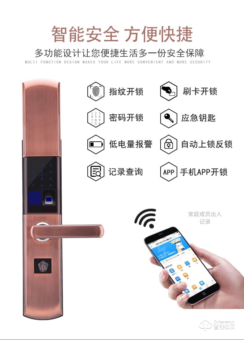 威仕盾智能鎖 家用半自動滑蓋智能鎖大門鎖密碼鎖