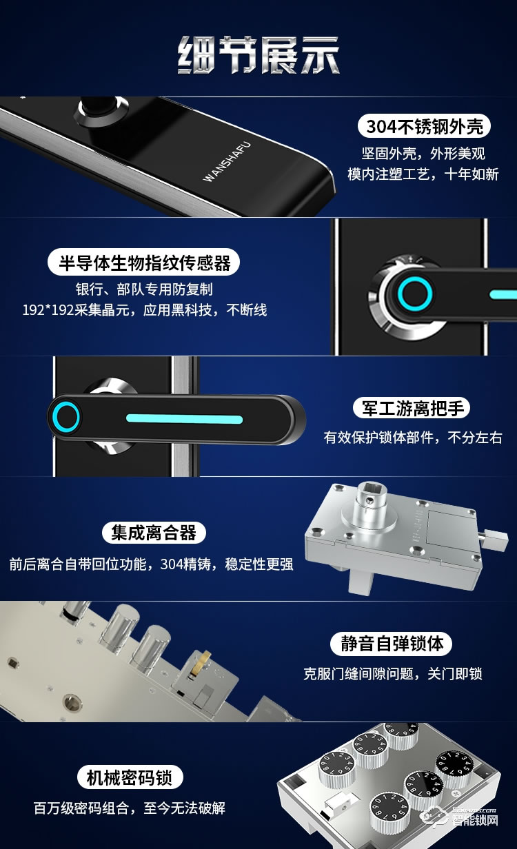 萬廈福智能鎖 S8直板式雙密碼智能鎖