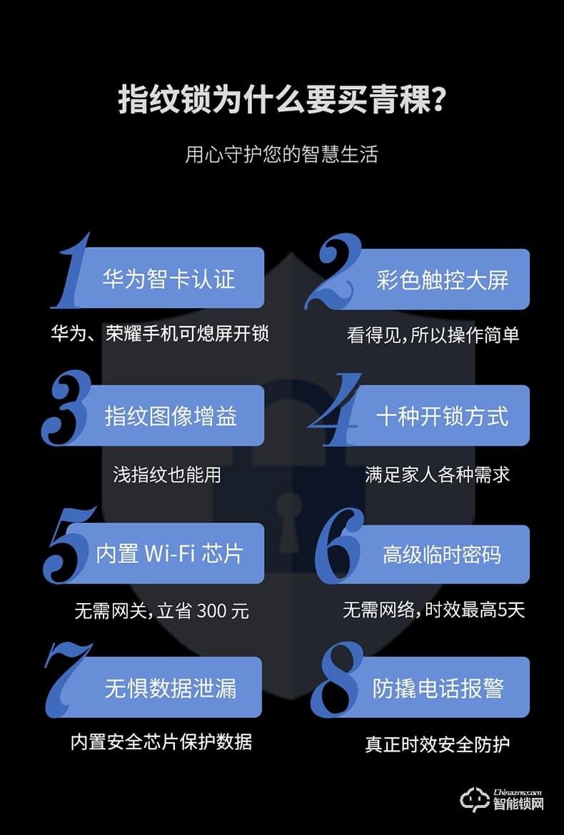 青稞智能鎖 T7華為智卡版家用指紋密碼防盜門門鎖