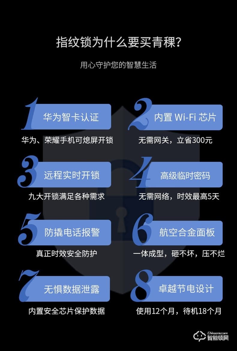 青稞智能鎖 E5H家用華為智卡版密碼防盜門電子門鎖