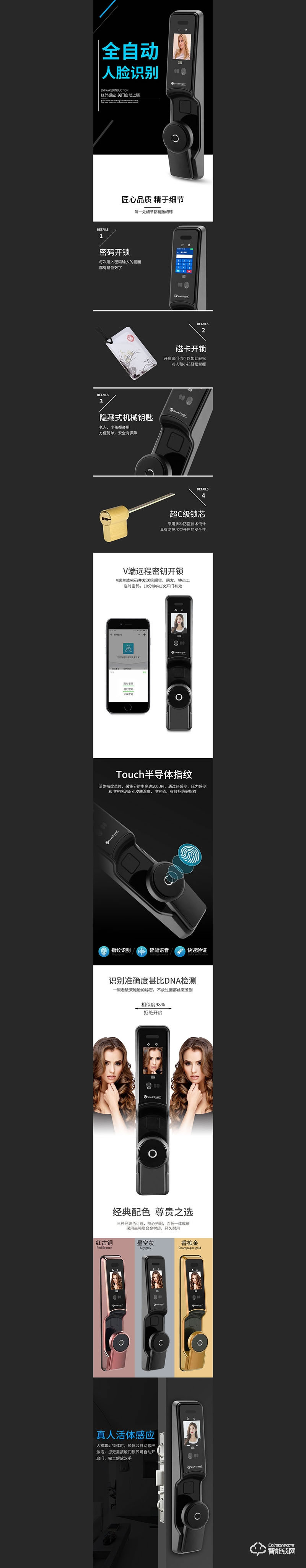 龍騰智能鎖 ZB6310人臉識別智能鎖