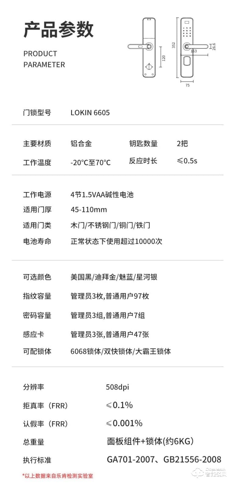 樂肯智能鎖 6605防盜門鎖C級鎖芯APP微信開鎖