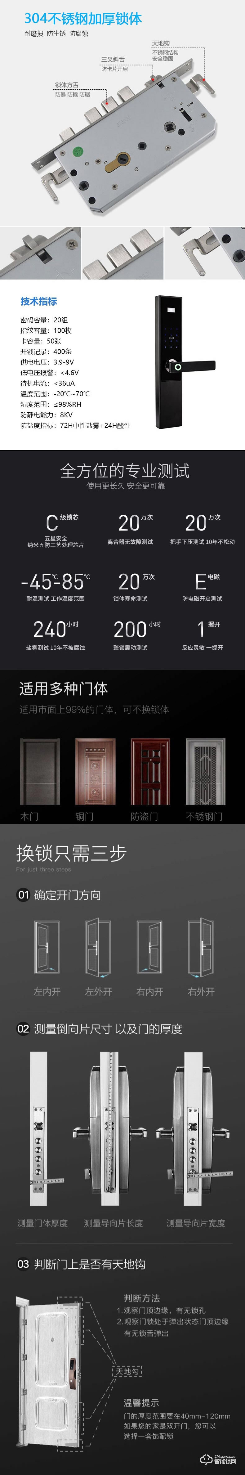 比格漢斯智能鎖 M6S平板指紋密碼智能鎖