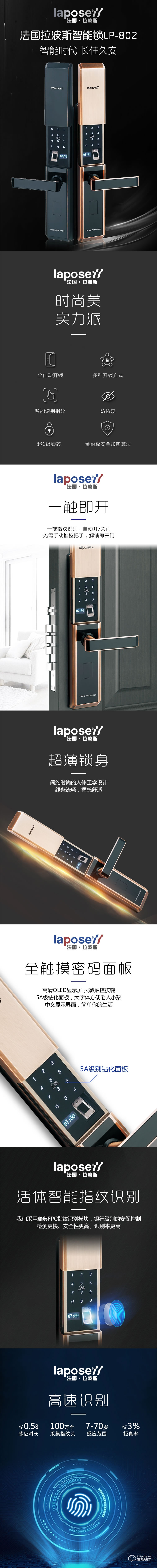 拉波斯智能鎖 LP802全自動家用防盜門遠程APP門鎖