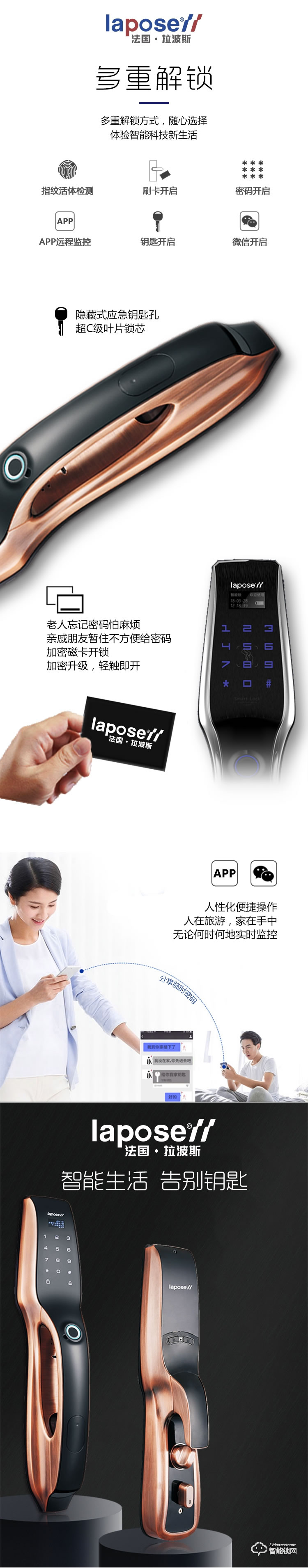 拉波斯智能鎖 LK800全自動家用指紋密碼鎖