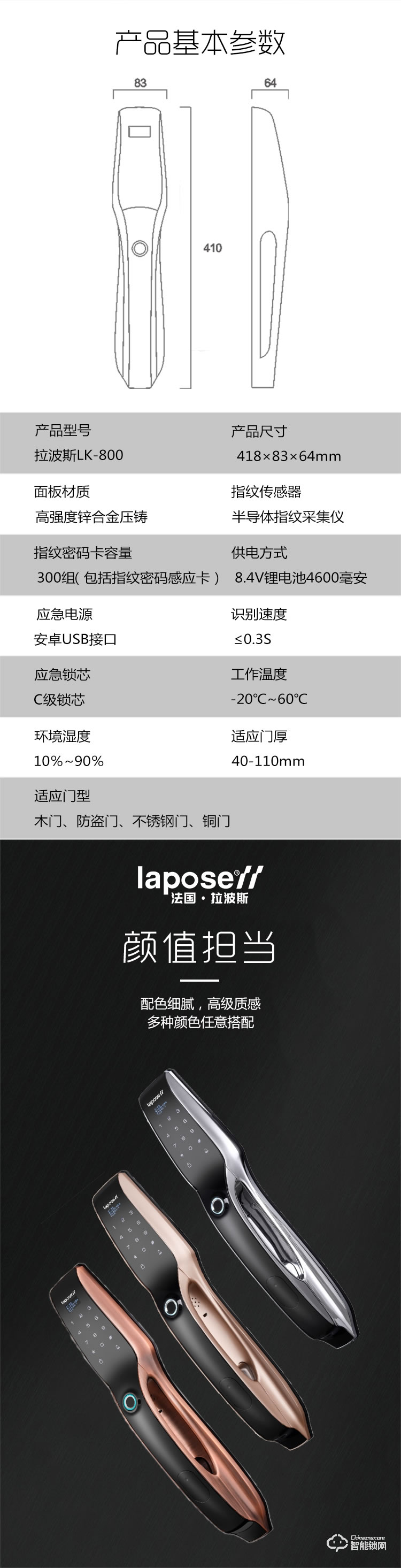 拉波斯智能鎖 LK800全自動家用指紋密碼鎖