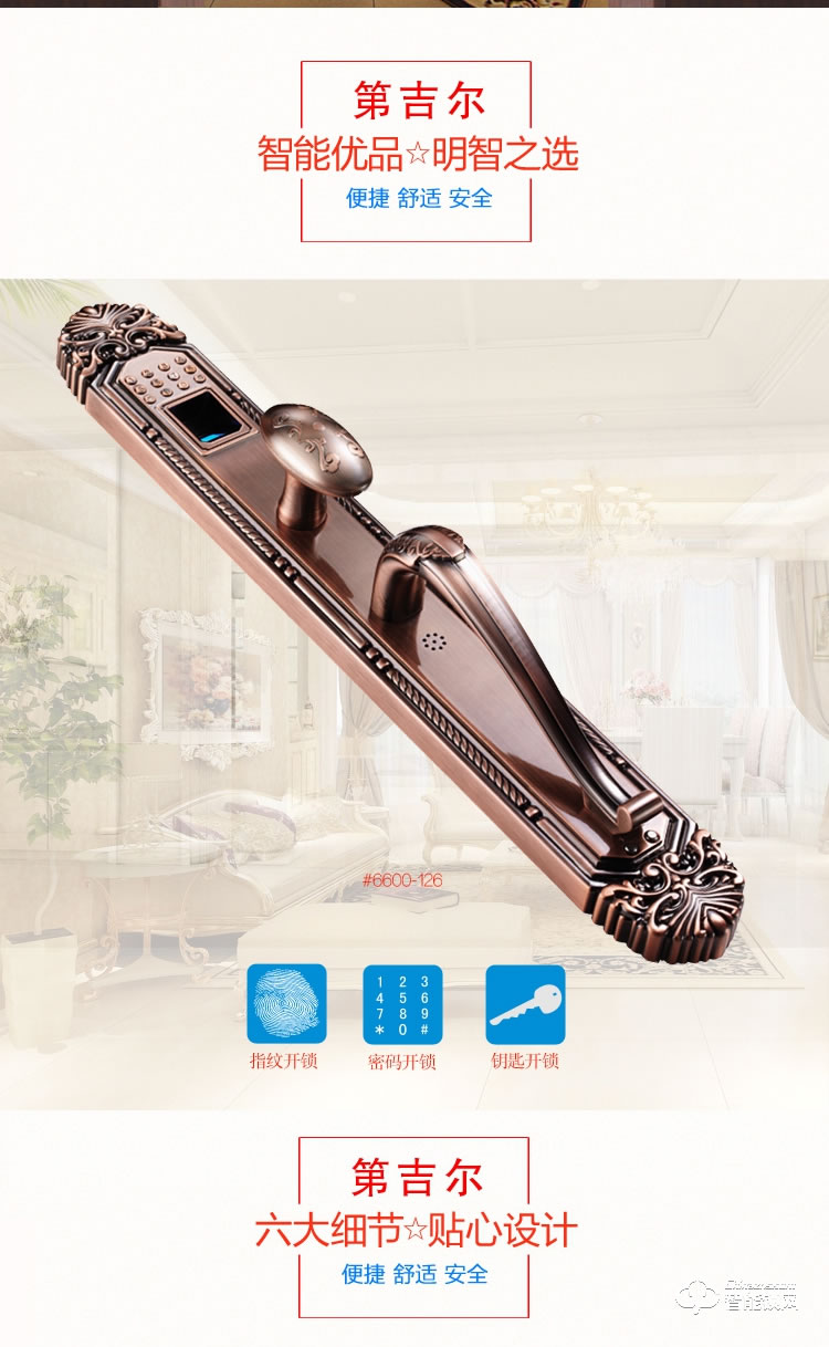 第吉爾智能鎖和  #6600-126歐式木門大門智能鎖