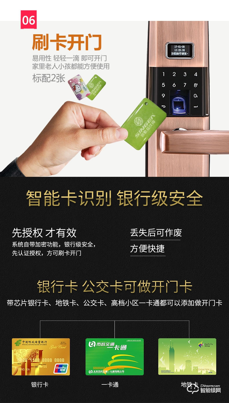 思歌智能鎖 A122家用防盜門智能鎖刷卡鎖