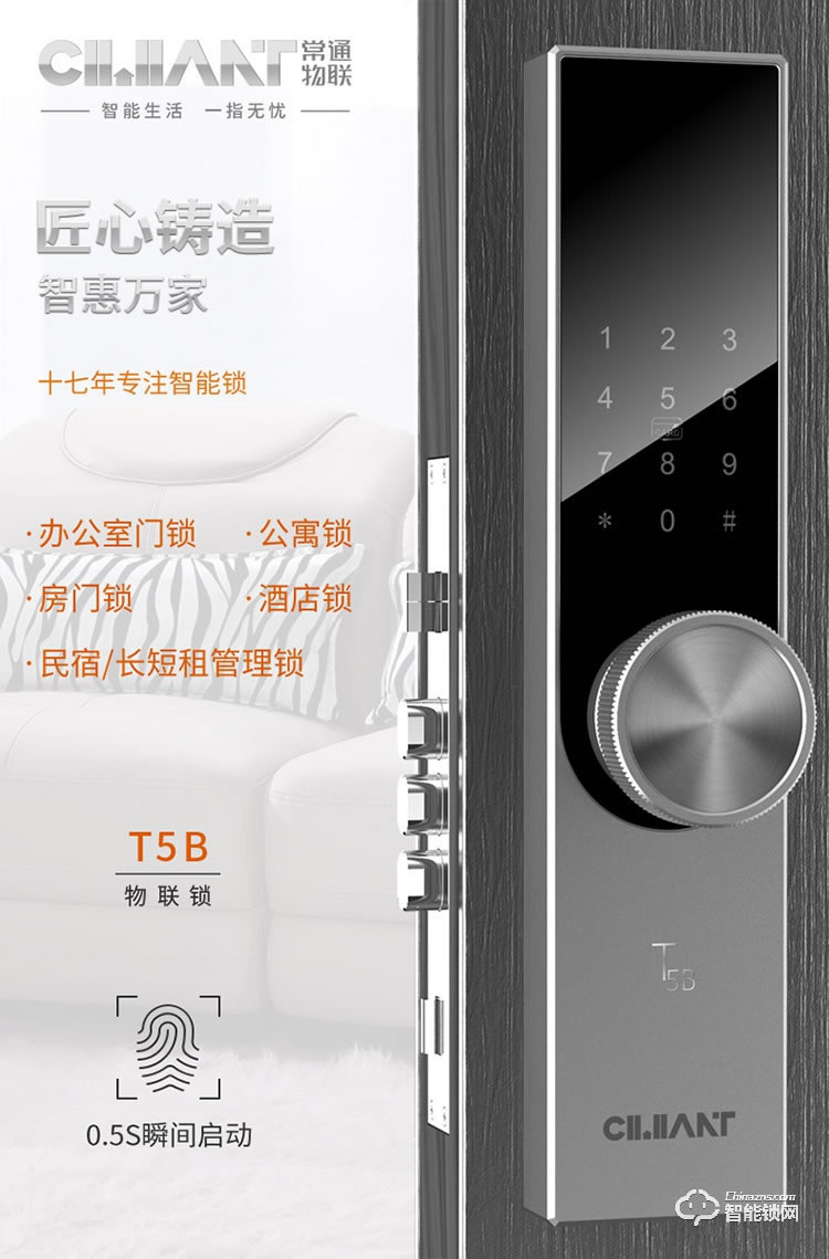 常通物聯(lián)智能鎖 T5B全自動(dòng)指紋家用防盜門鎖