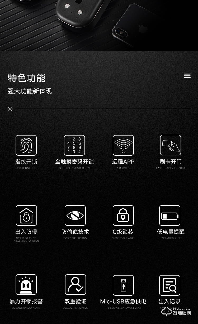 艾創(chuàng)米智能鎖 Q3家用防盜門密碼鎖電子門鎖