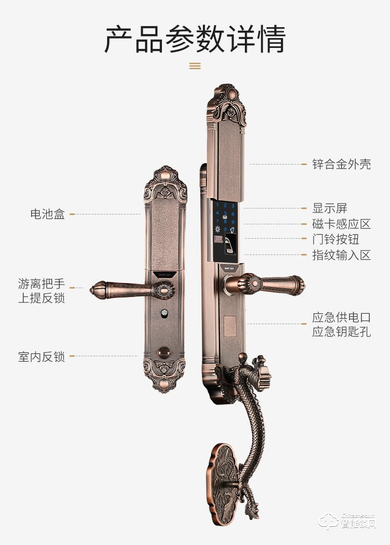 幻侶智能鎖 龍頭別墅門全自動雙開門智能密碼鎖