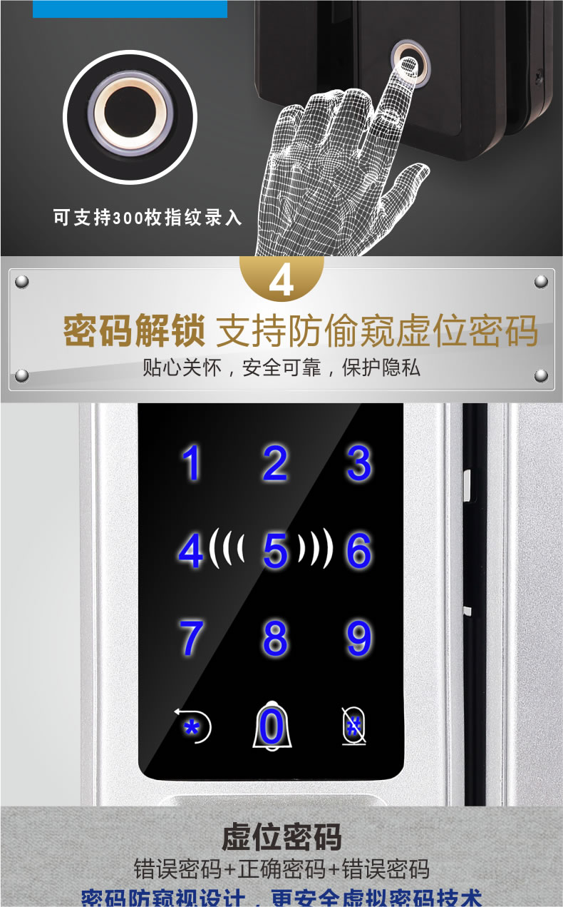 新視圖智能鎖 X380雙門(mén)免開(kāi)孔玻璃門(mén)指紋鎖