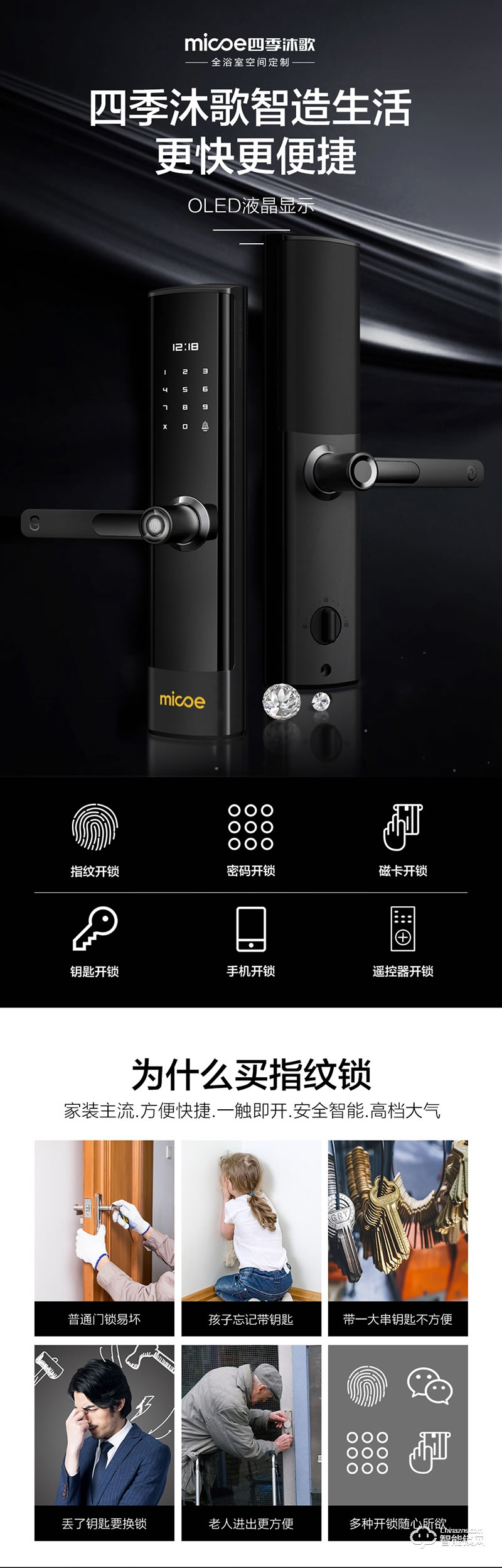 四季沐歌智能鎖 ZNS01-B家用防盜門鎖電子鎖密碼鎖