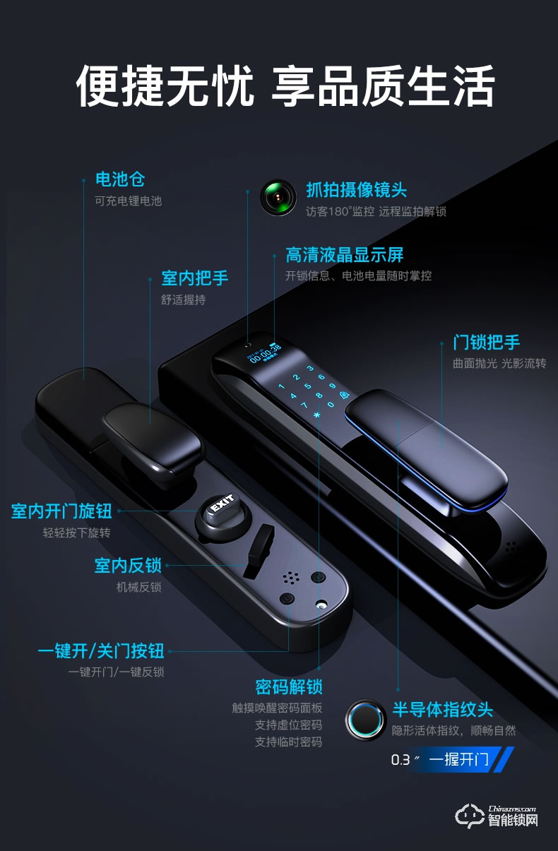 摩堅智能鎖 MJ005MIX全自動人臉識別智能密碼鎖