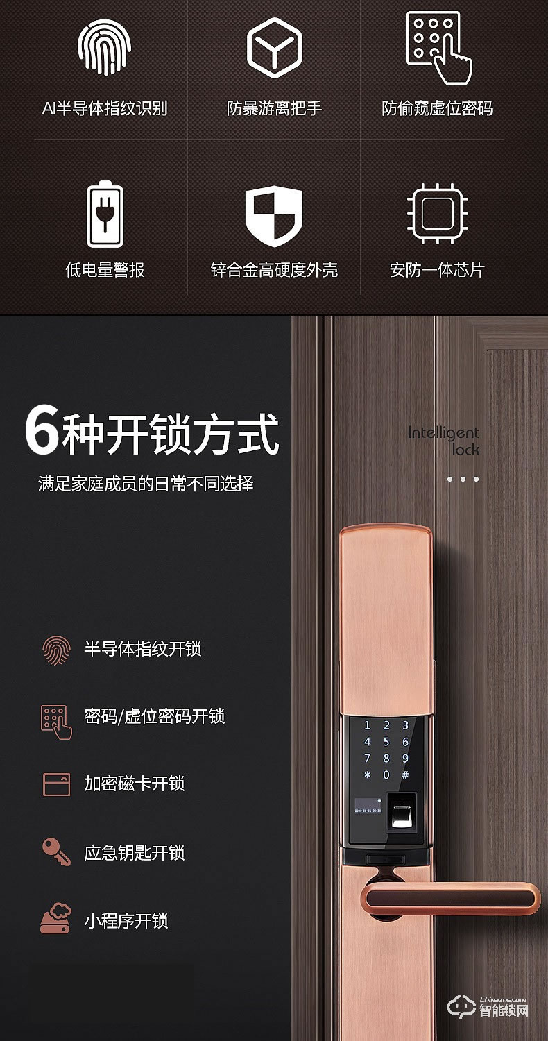 森太智能鎖 ST818遠程臨時密碼鎖防盜門滑蓋鎖