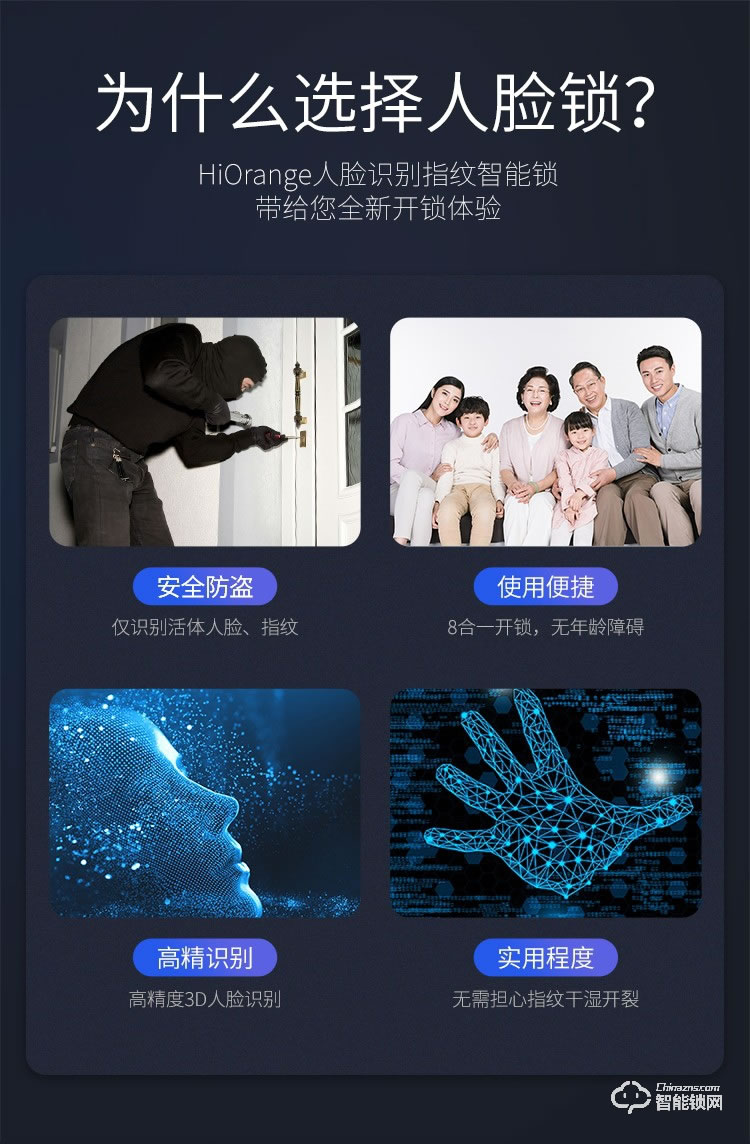 開心橙子智能鎖 KXC-F3半自動人臉識別指紋智能門鎖