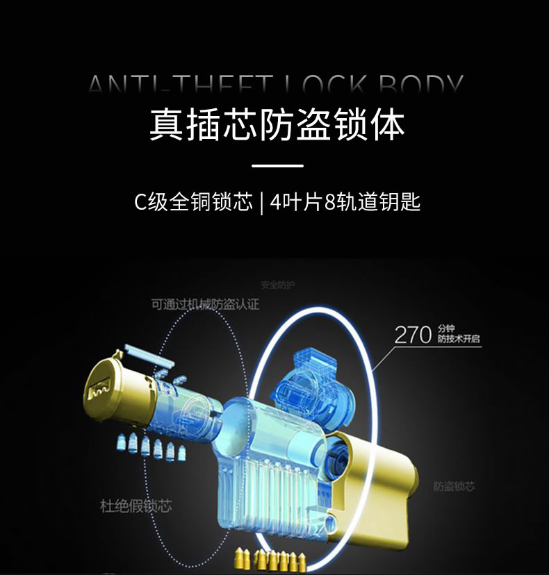 鴻雁智能鎖 IHM1001一鍵防貓眼撬門報警智能門鎖