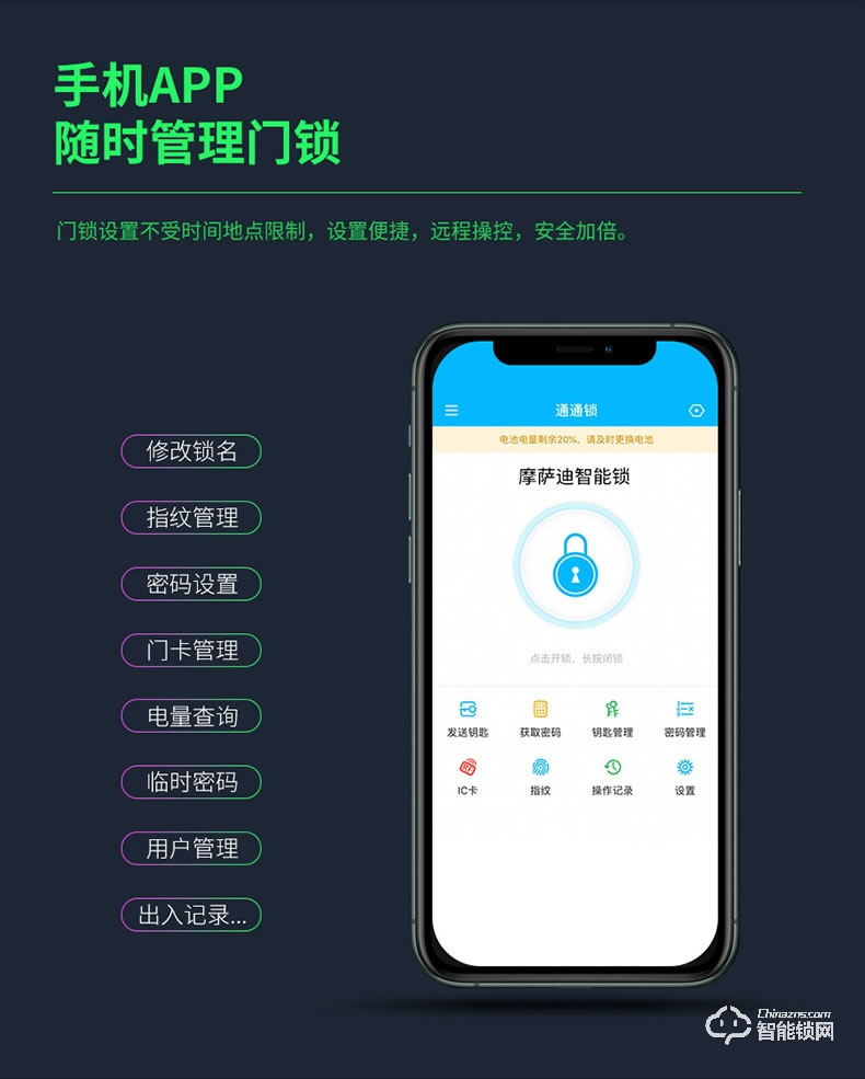 摩薩迪智能鎖 MLC-112免布線APP智能指紋鎖牛頭鎖鐵門鎖