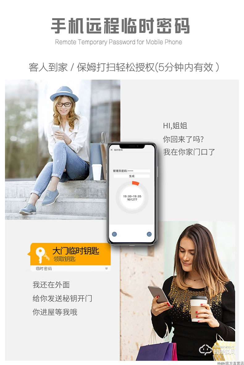 RNBN智能鎖 F8全自動(dòng)指紋鎖家用防盜門鎖