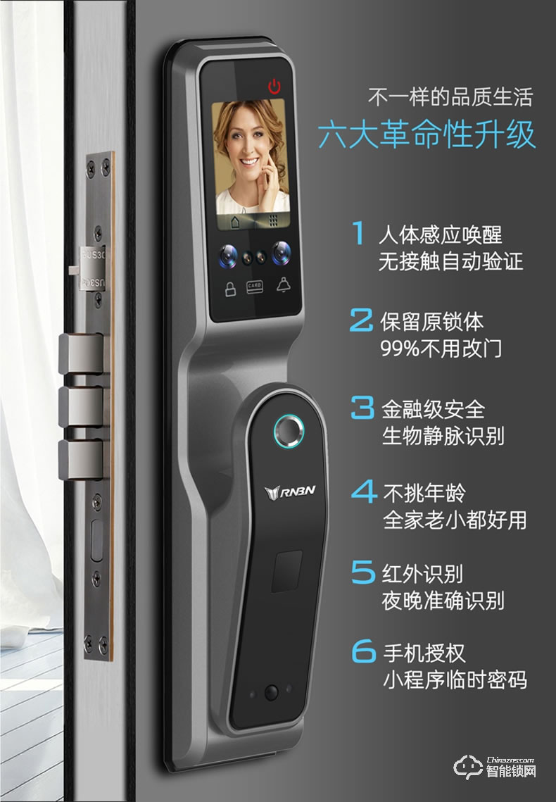 RNBN智能鎖 V9全自動人臉識別鎖密碼鎖