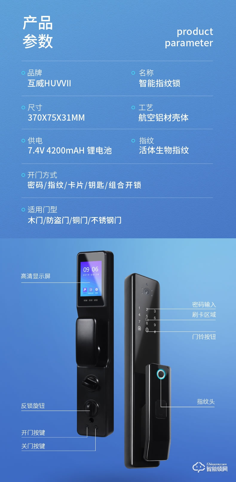 互威智能鎖 580帶屏可視家用智能門鎖