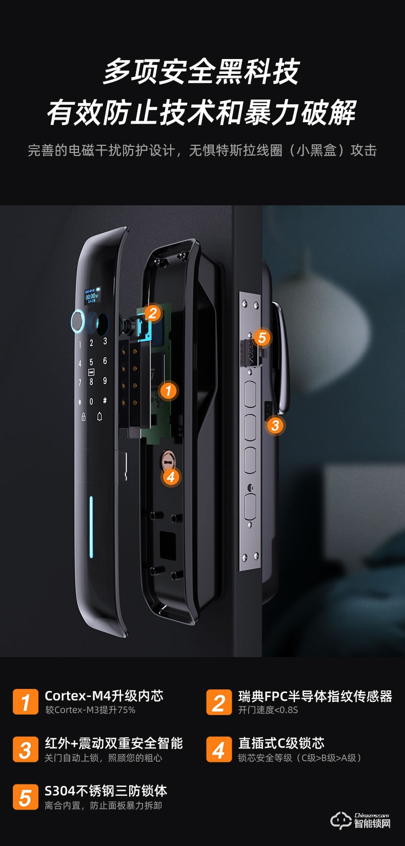 黑帆智能鎖 MJ006家用防盜門全自動密碼鎖