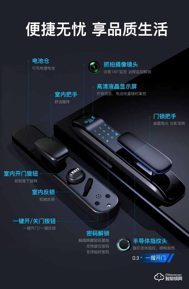 黑帆智能鎖 MJ005人臉識(shí)別全自動(dòng)密碼鎖