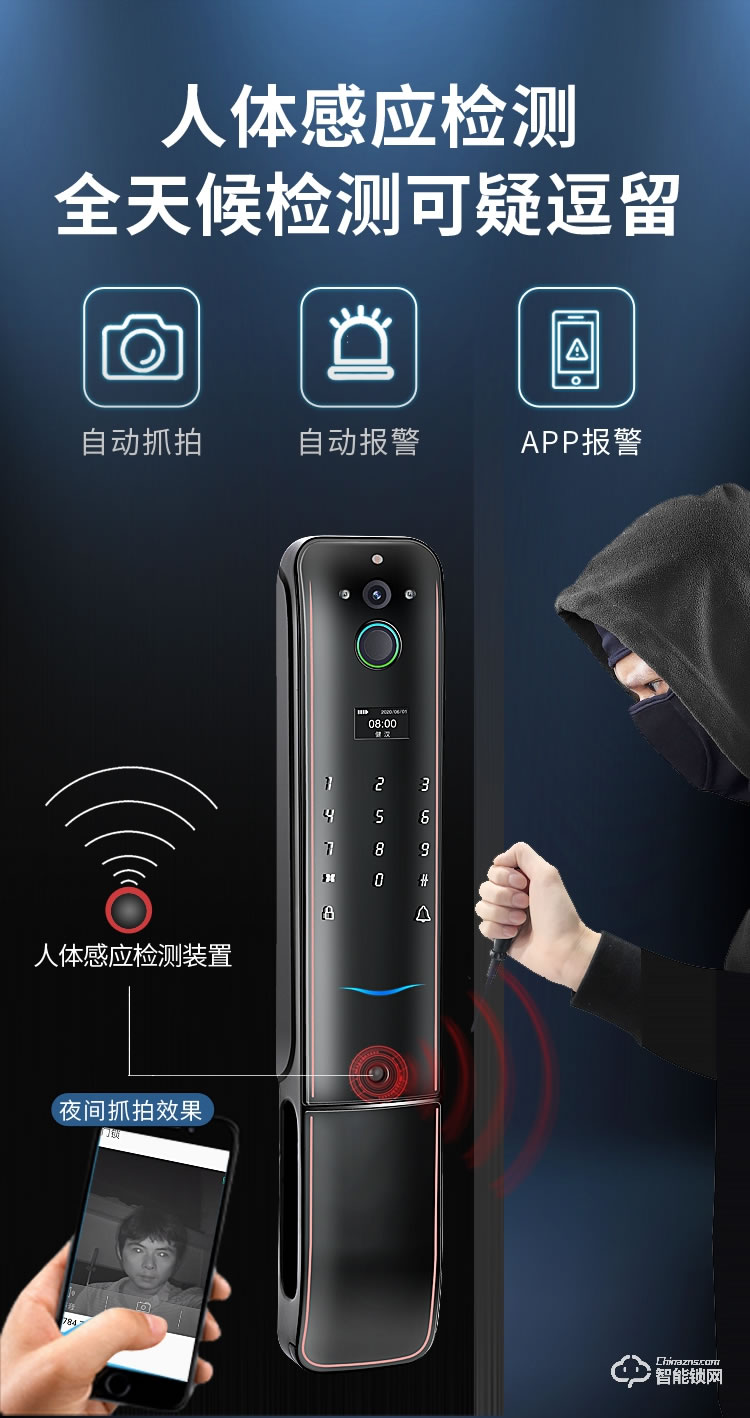 健漢智能鎖 家用防盜門可視貓眼鎖
