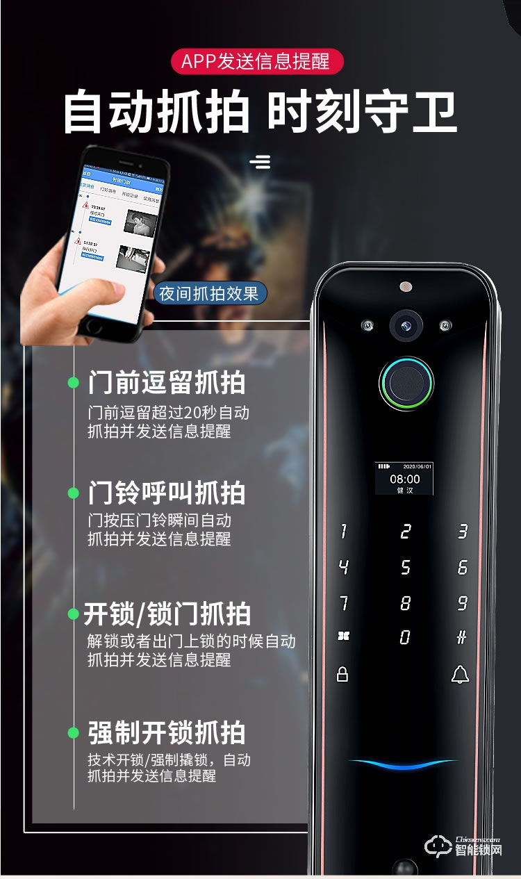 健漢智能鎖 家用防盜門可視貓眼鎖