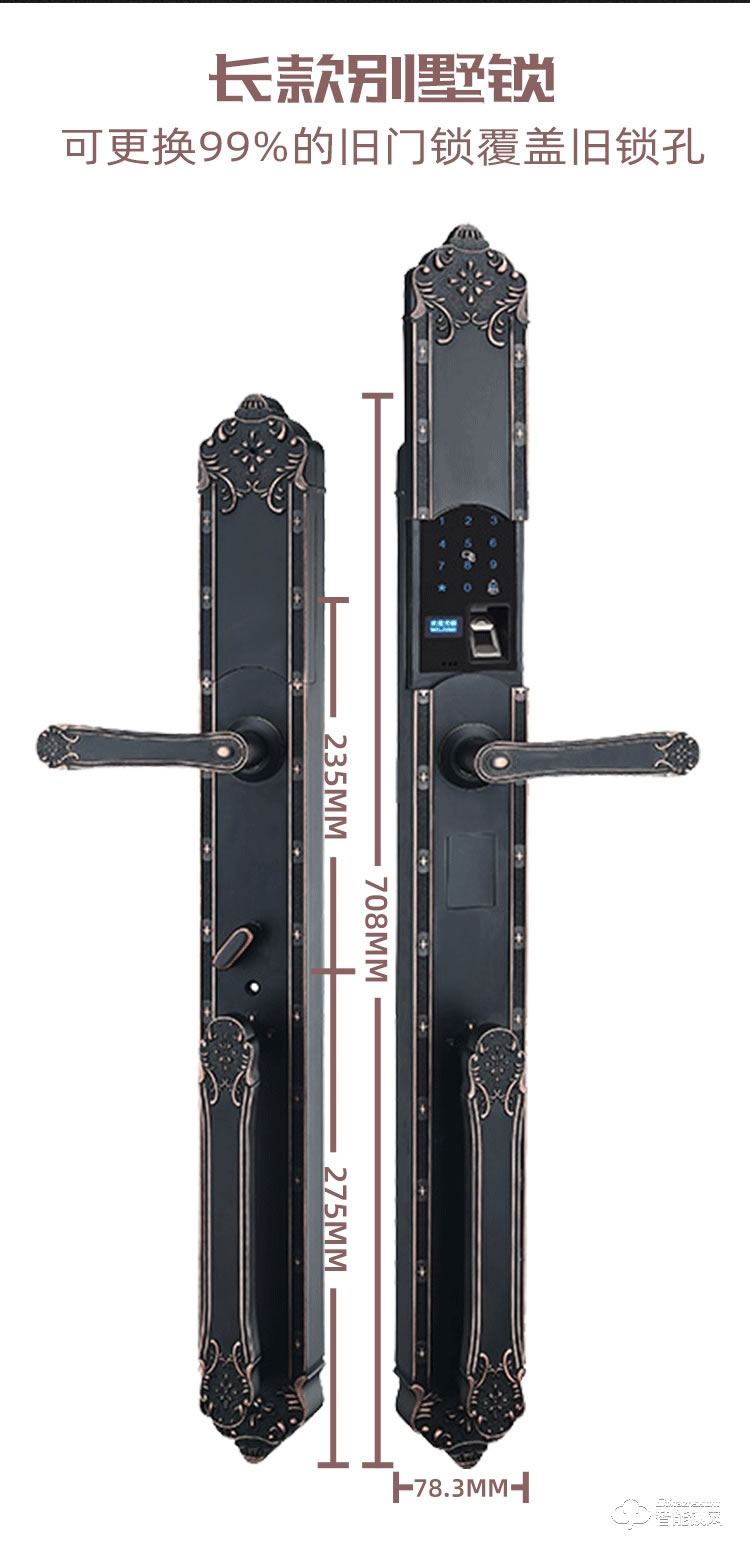 銀馳長款別墅指紋鎖 歐式雕花一觸即開