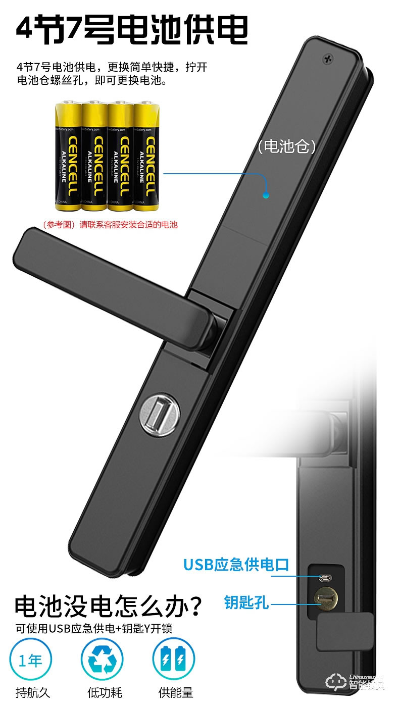 銀馳薄款斷橋鋁智能鎖 矮把手設計