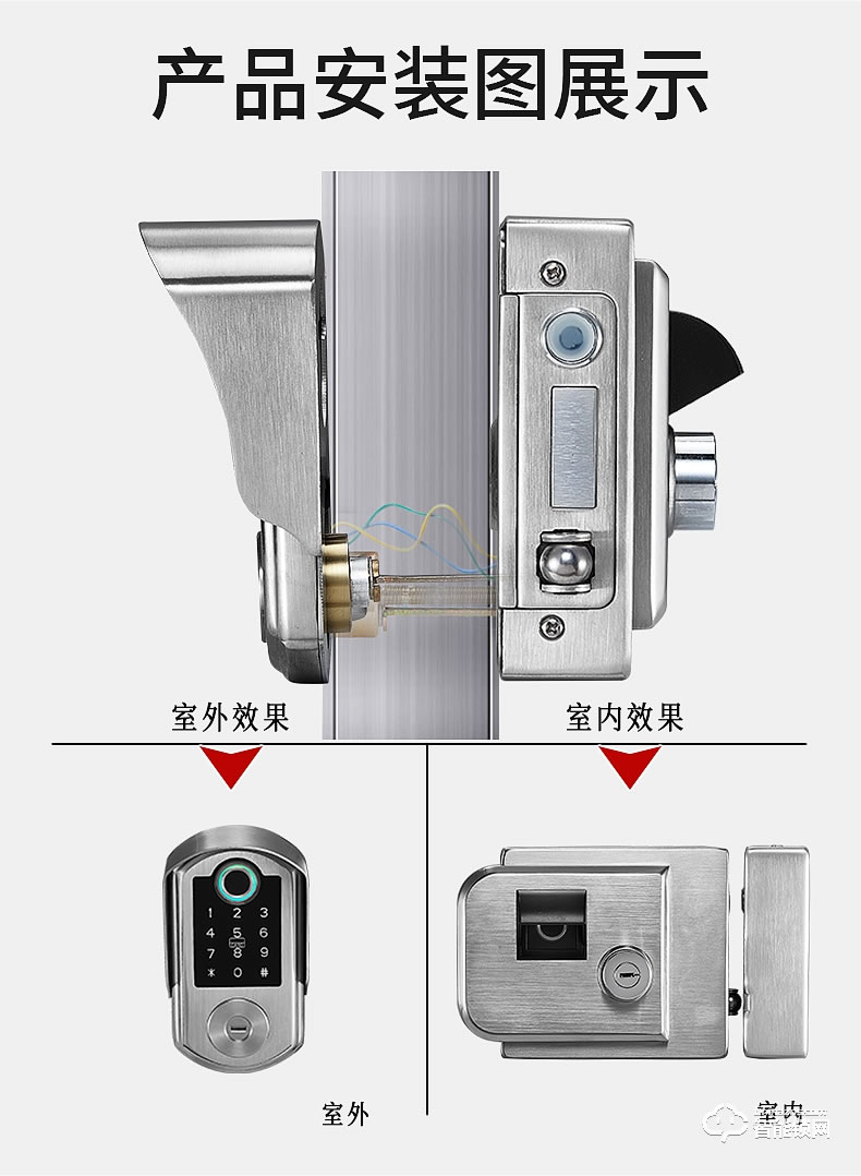 銀馳雙面庭院防水鎖 雙面指紋+密碼鍵設計