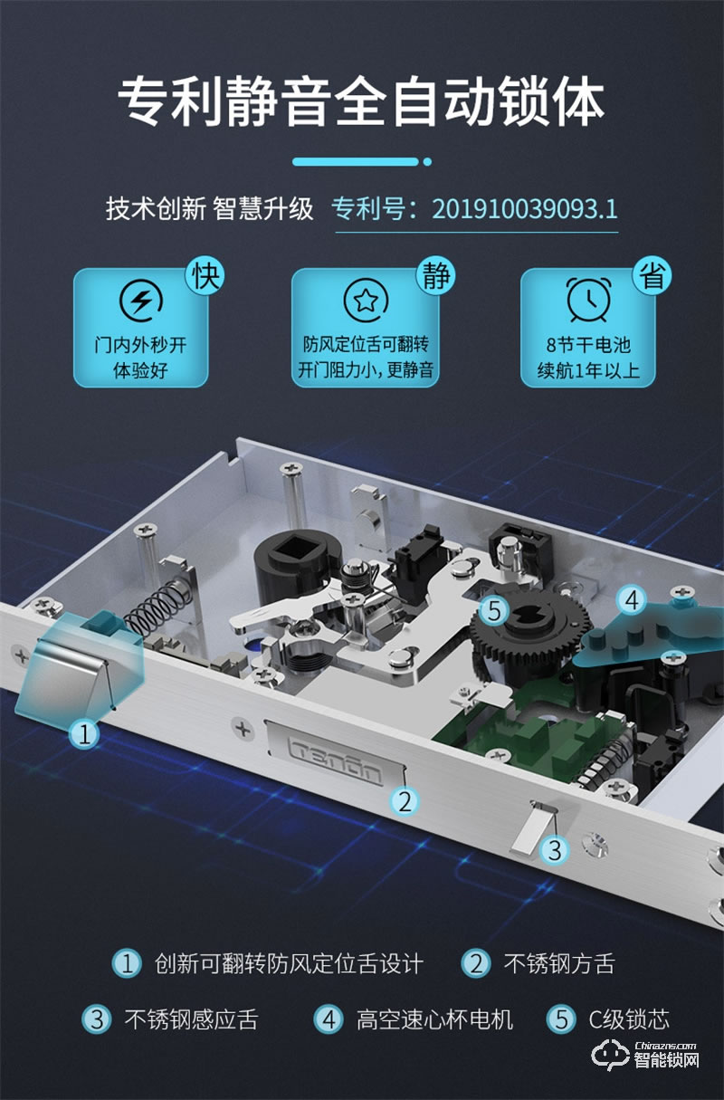 亞太天能A3全自動指紋鎖 門內(nèi)外雙芯雙系統(tǒng)