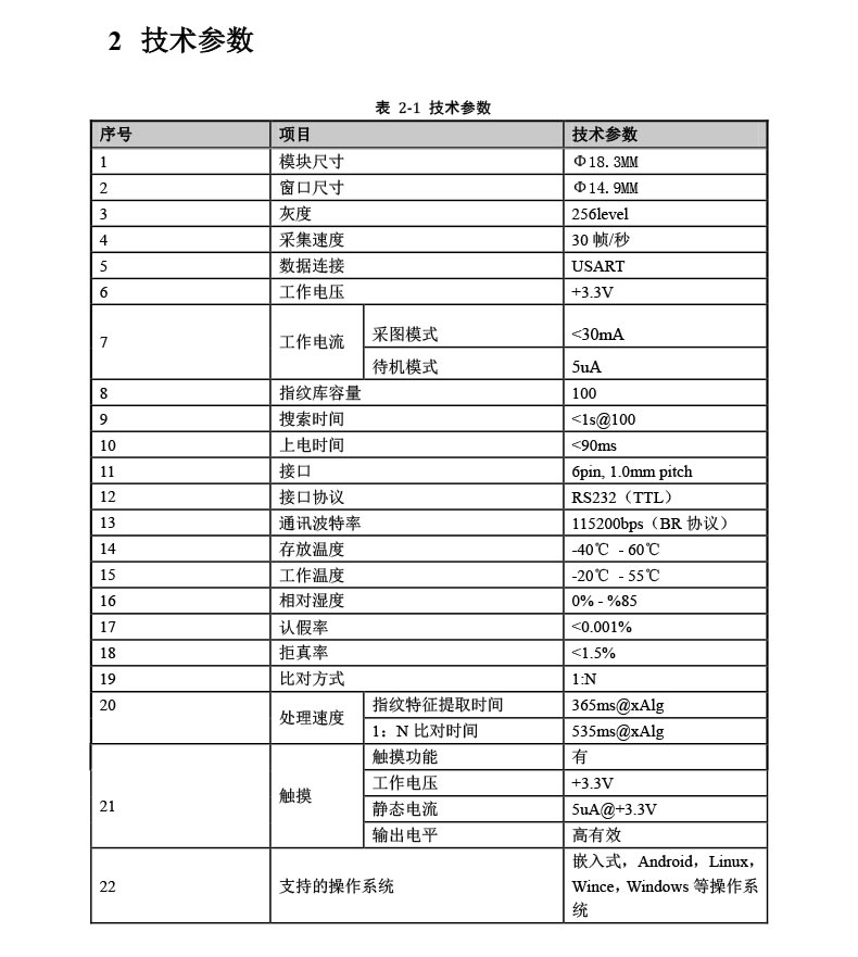東為 嵌入式指紋識別模塊DW530E