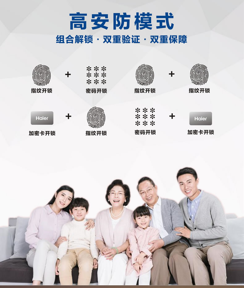 海爾智能鎖50V室內(nèi)帶屏指紋鎖家用防盜門(mén)電子門(mén)鎖密碼鎖V50