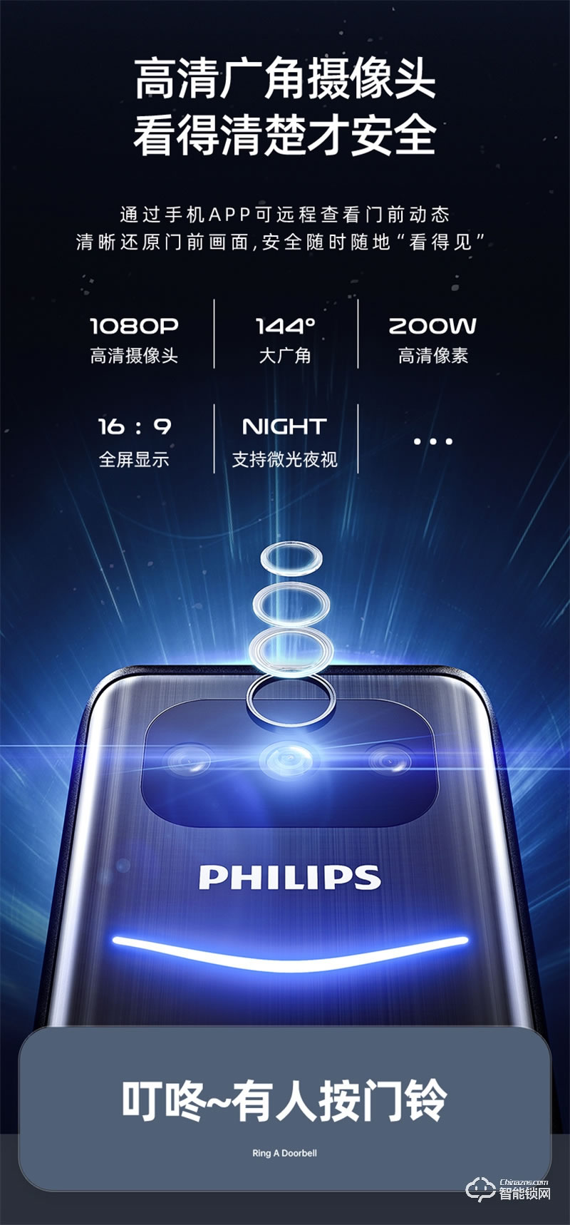 飛利浦智能鎖Alpha-VP 可視貓眼帶屏家用防盜指紋密碼鎖