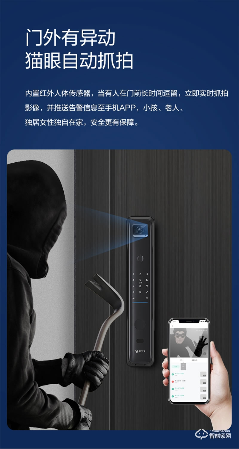 公牛智能鎖EQ04P 可視貓眼密碼鎖全自動智能門鎖