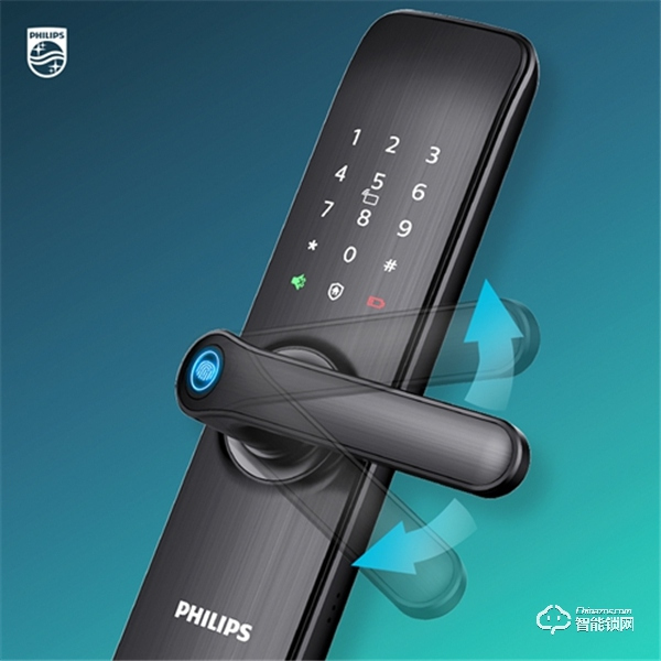 飛利浦智能鎖7100DS：采用IML拉絲工藝，指紋傳感器融于把手處