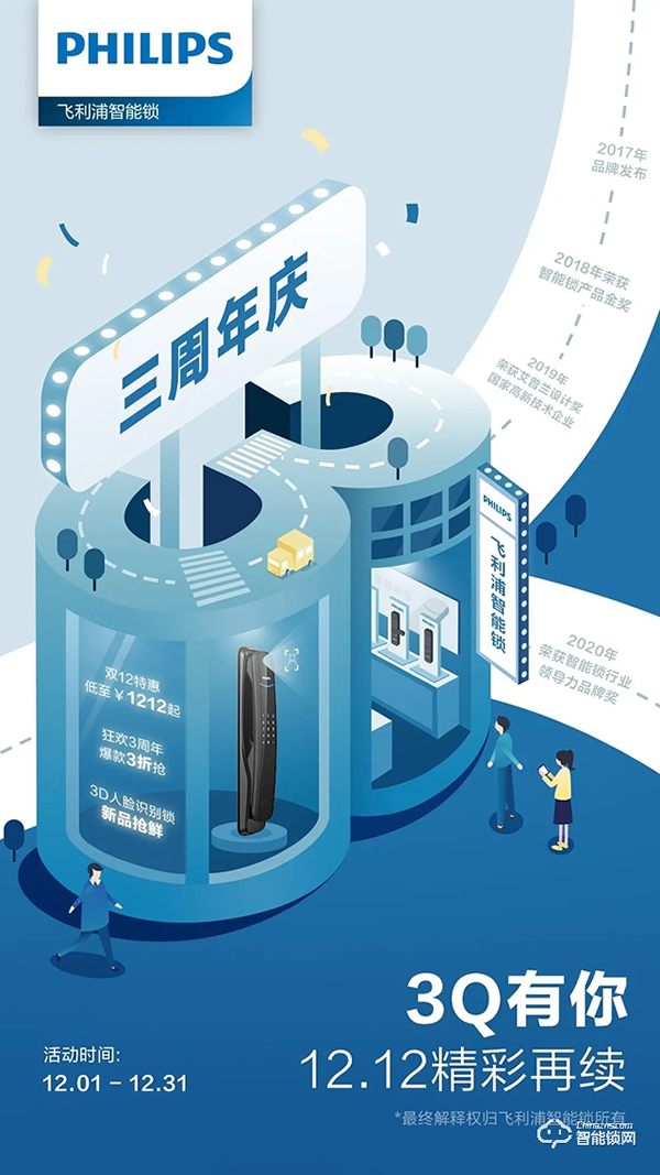 低至1212元？飛利浦智能鎖3周年暨雙12年終好戲上演！