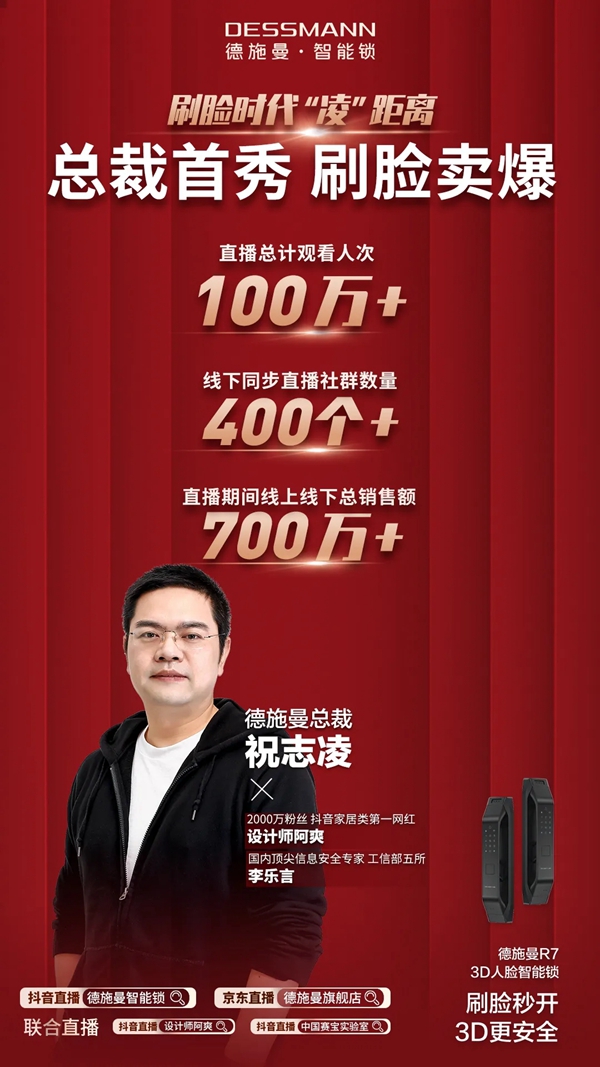 德施曼總裁直播首秀:總人氣超100萬、2小時總銷售額破700萬+ 德施曼總裁直播首秀:總人氣超100萬、2小時總銷售額破700萬+