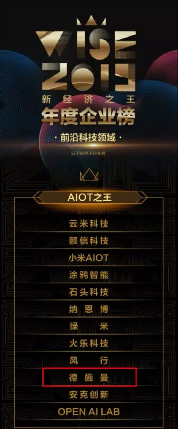 德施曼榮譽再加身 榮膺36氪2019年AIOT之王 德施曼榮譽再加身 榮膺36氪2019年AIOT之王
