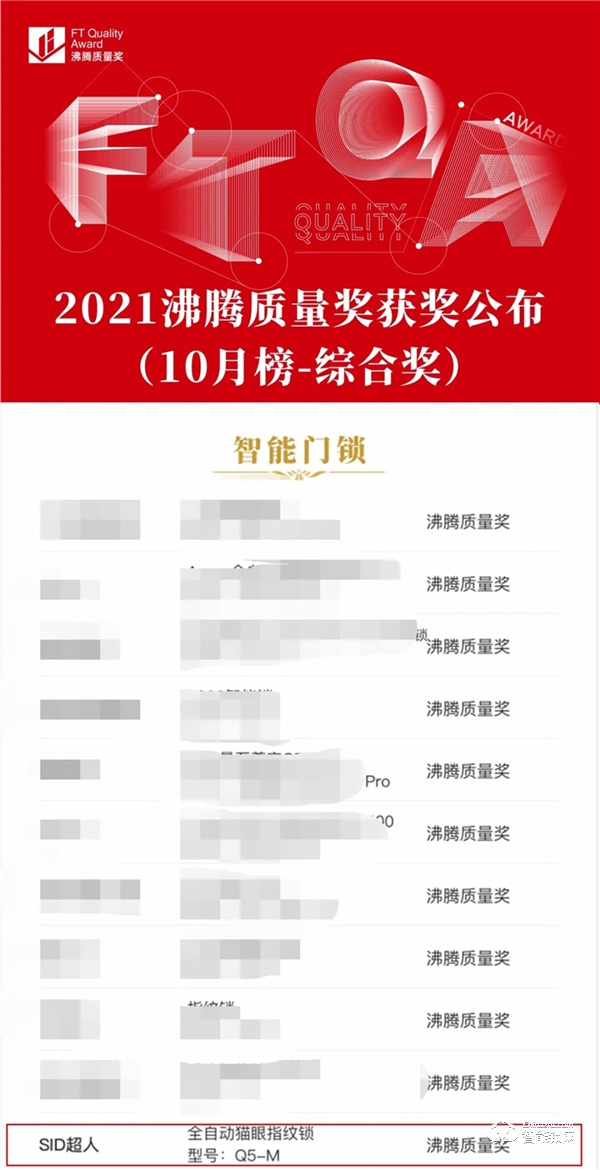 品質(zhì)認(rèn)證!超人智能門鎖榮獲沸騰質(zhì)量獎 品質(zhì)認(rèn)證!超人智能門鎖榮獲沸騰質(zhì)量獎